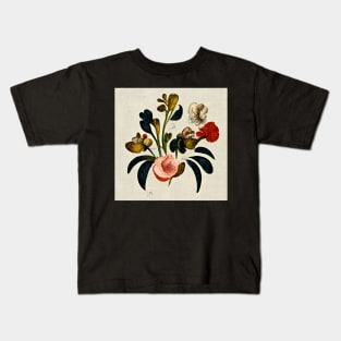 Vintage Red and Pink Flower Drawing Print Kids T-Shirt